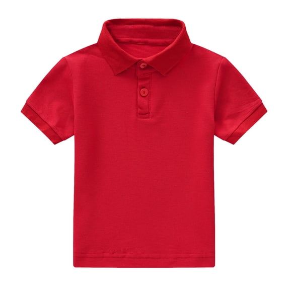 Qopobobo Boy Polo Shirt Baby Button Up Shirt Boys Classic Plain Polo Shirt Short Sleeve Half Button Down T-Shirt Top Soft Bassic Blouse Toddler School Uniform Tee Red,5-6 Years