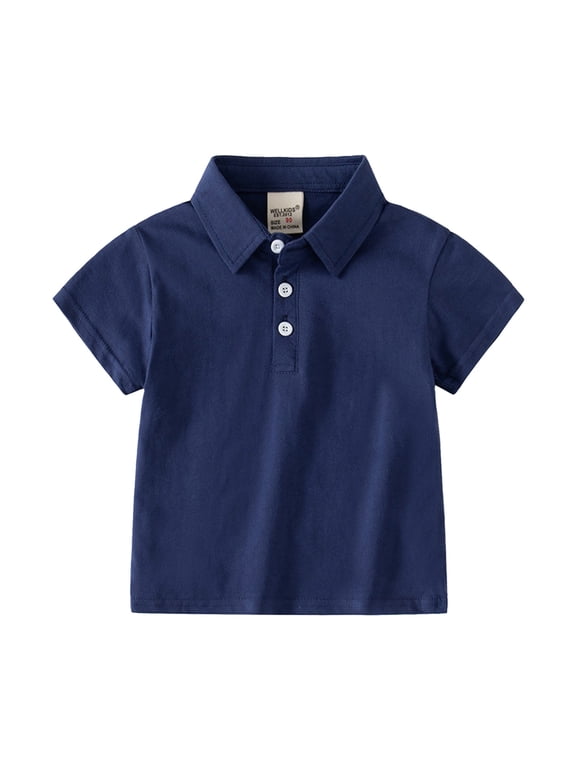 Boy Short Shirt Wear Boys School Uniform Short Sleeve Stain Guard Polo Shirt Navy,3-4 Years