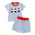 thumbnail image 1 of Qopobobo Boy Suit Set Boys Suits Toddler Boys Clothes Summer Outfit Sets, 4th of July Baby Boy Outfit T Shirt Shorts 2pcs Set Toddler Fourth of July Outfits Kids Summer Cute Clothes Blue,2-3 Years, 1 of 7