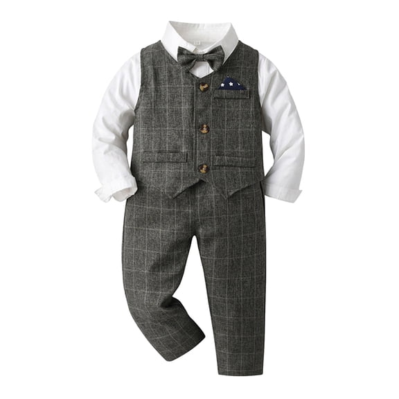 Qopobobo Boy Suit Set Toddler Suits Toddler Baby Boy Clothes Suit 5Pcs Gentleman Wedding Outfit Dress Shirt+Vest+Bow Tie+Suspender Pant Formal Set Black,2-3 Years