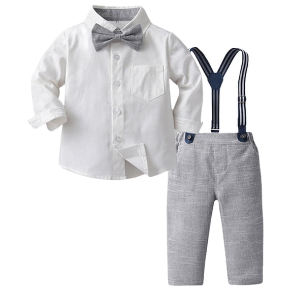 Qopobobo Boy Suits For Weddings Baby Boys Gentleman Bowtie Formal Outfit Suits Tuxedo Vest Wedding Party Suit Grey,3-4 Years