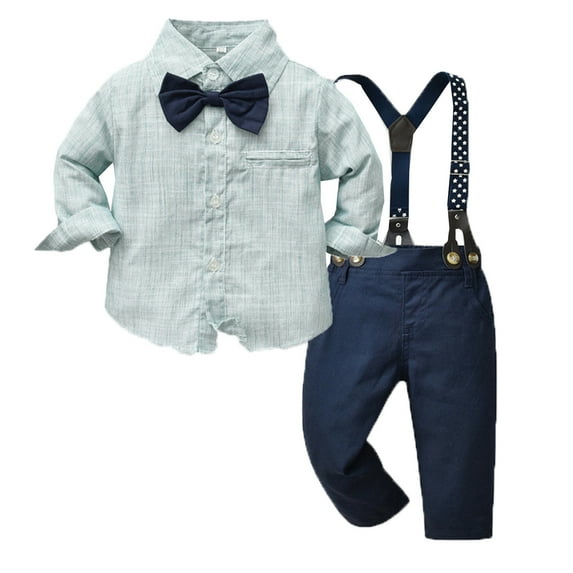 Qopobobo Boy Suits For Weddings Toddler Suits Baby Boy Suit Gentleman Outfit Clothes Infant Tuxedo Short Sleeve Dress Shirt+Suspender Pants+Bowtie+Hat Green,12-18 Months
