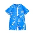 thumbnail image 1 of Qopobobo Boy Swimming Set Toddler Baby Boy Girls One Piece Swimsuit Long Sleeve Zipper Bathing Suit with Hat Infant Rash Guard Swimwear Blue,18-24 Months, 1 of 4