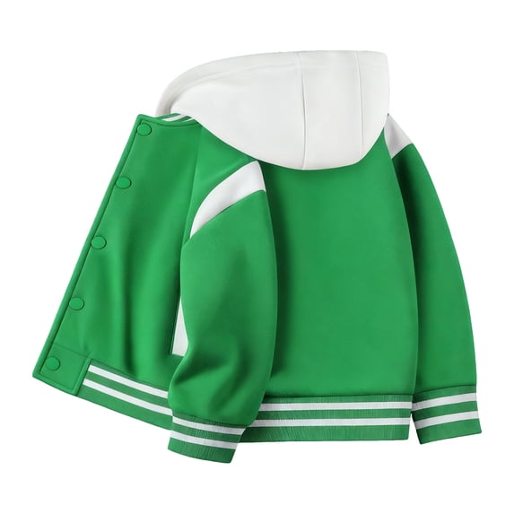 Qopobobo Boys Baseball Jackets Toddler Baby Boy Girl Baseball Jacket Y2k Varsity Kids Bomber Jackets Boys Girls Color Block Button Letterman Jackets Size for 4-5 Years,Green