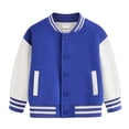 thumbnail image 1 of Qopobobo Boys Bomber Jacket Girls Jackets Kids Varsity Jacket Girls Boys Baseball Jacket Coat School Uniform with Pocket Blue,4-5 Years, 1 of 4