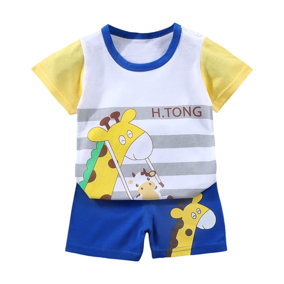 Qopobobo Boys Casual 2pc Set Cotton Blend 2pc Set Baby Boys' Toddler T-shirt and Shorts Set Dark Blue,3-4 Years