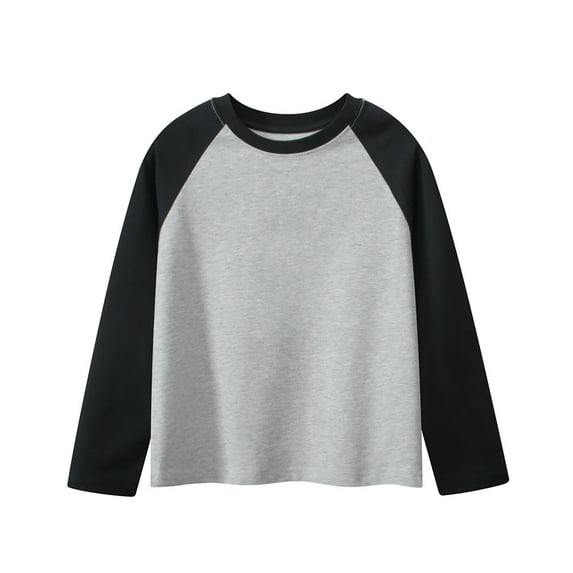 Qopobobo Boys Long Sleeve Boy Long Sleeve Shirt Boys Long Sleeve Shirts Cotton T-Shirts Youth Boys Long Sleeve Shirts Multipack Basic Tees Tagless Grey,14-15 Years