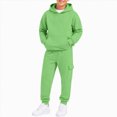 thumbnail image 1 of Qopobobo Boys Outfits 2 Pcs Boys Clothes Sweatsuit Set Hoodie Top and Jogger Pants for Kids Fall Winter Spring Outfits Size 11-12 Years(Green, 11-12 Years), 1 of 6