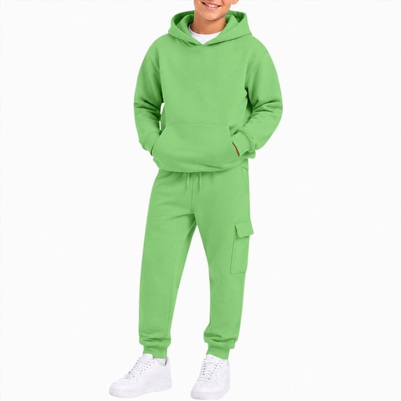 Qopobobo Boys Outfits 2 Pcs Boys Clothes Sweatsuit Set Hoodie Top and Jogger Pants for Kids Fall Winter Spring Outfits Size 11-12 Years(Green, 11-12 Years)