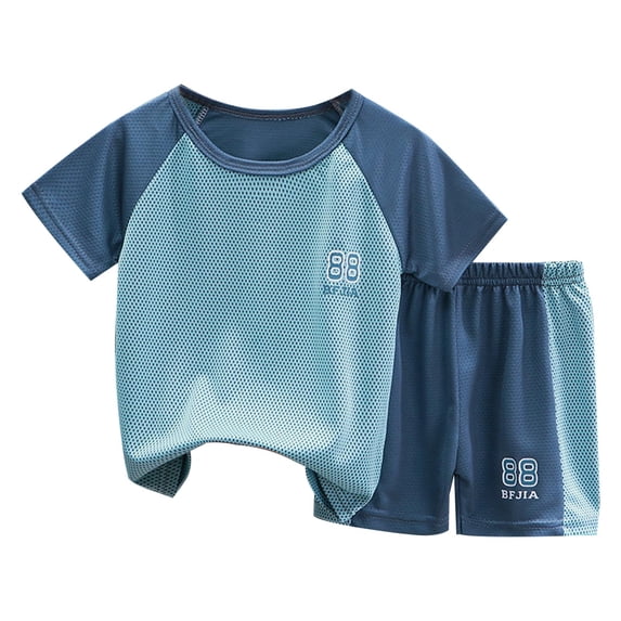Qopobobo Boys Short Set Boys Summer Short Set Boys Clothing Sets Tagless Loose Athletic Performance Crew Neck T-Shirt and Short Outfits BU2,3-4 Years