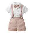 thumbnail image 1 of Qopobobo Boys Suits Toddler Baby Boy Clothes Suit Gentleman Wedding Outfits, Formal Dress Shirt with Bowtie + Suspender Pants Pink,18-24 Months, 1 of 3