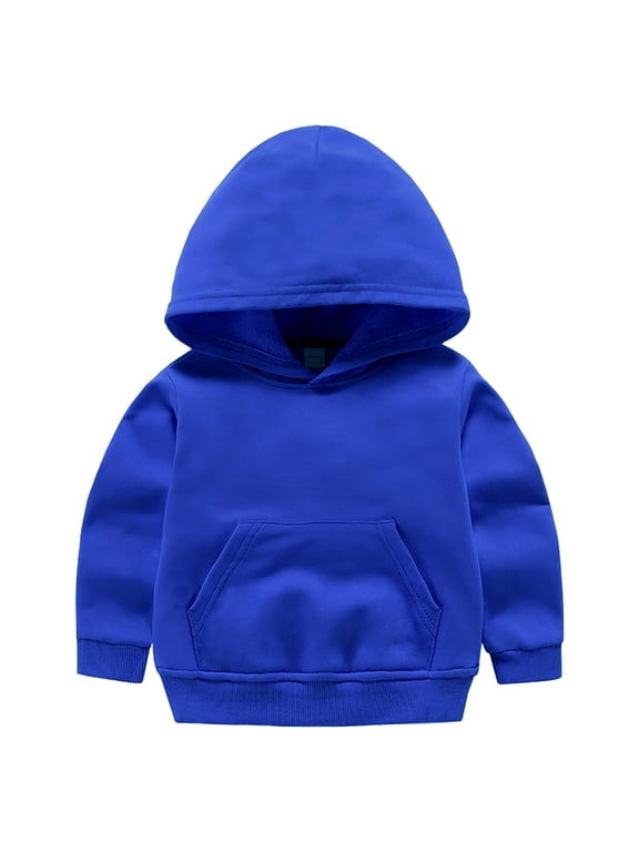 Qopobobo Boys Sweatshirts Toddler Sweatshirt Toddler Baby Boy Girl Hoodies Solid Color Long Sleeve Kangaroo Pocket Hooded Sweatshirt Top Fall Winter Clothes Blue,12-18 Months