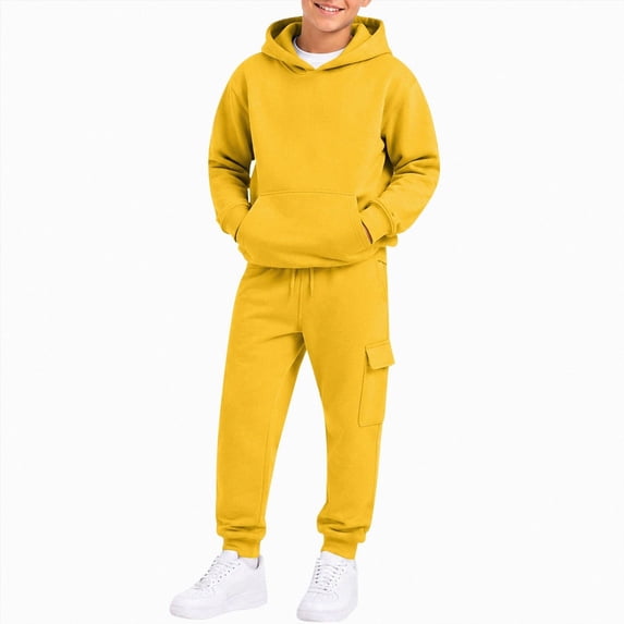 Qopobobo Boys Tracksuit Boys Hoodie Tracksuit Kids 2 Piece Outfit Set Soft Breathable for Fall Winter,Elastic Waist,Loose Fit for Kids Sports School Casual Wear 2T 3T(Yellow, 2-3 Years)
