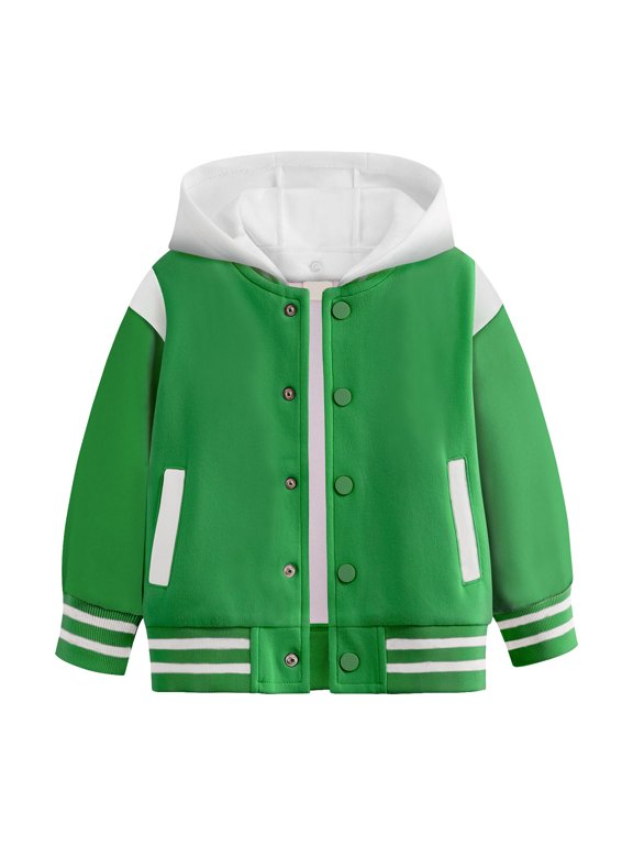 Boys Winter Jacket Boys Baseball Varsity Jacket Toddler Kids Boys Casual Jacket Coat Long Sleeve Outerwear Baseball Coat Windbreaker Jacket Size for 5-6 Years,Green