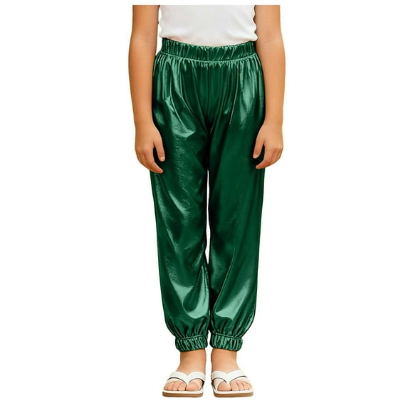 Qopobobo Dress Pants For Girls Girls Dance Pants Girls Sweatpants Kids Cotton Drawstring Joggers Athletic Pants with Pockets for Teen Girls Green,8-9 Years