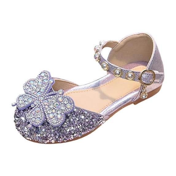 Qopobobo Flower Girl Dress Shoes For Girls Girls Wedding Dress Shoes Ballet Flats Flower Party with Beaded Straps Toddler Purple,11.5