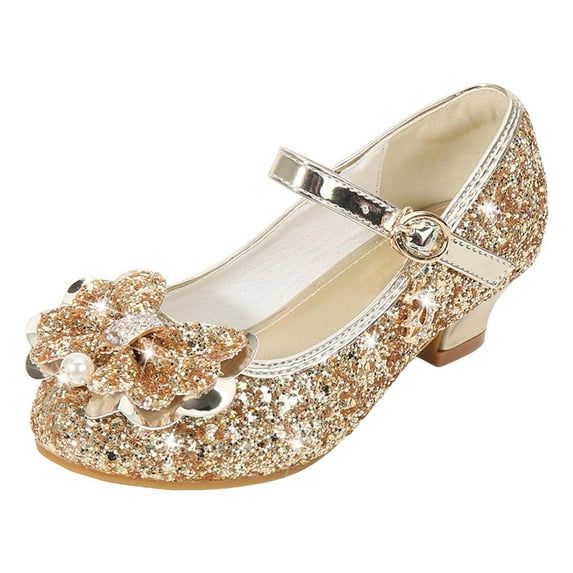 Qopobobo Flower Girl Dress Toddler Ballet Shoes Girls Wedding Dress Shoes Ballet Flats Flower Party with Beaded Straps Toddler Gold,10.5