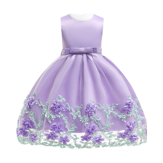 Qopobobo Girl Dresses Big Girls Dresses Toddler Baby Girls Easter Dress Bunny Embroidery Short Sleeve Smocked Dresses Easter Outfit A-Line Spring Sundress Purple,18-24 Months