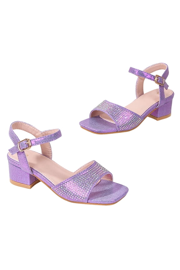 Girl Heels Girls Footwear Girls Dress Shoes Sandals Chunky Low Heels Bow Ankle Strap Flower Girl Wedding Party Shoes Purple,2.5