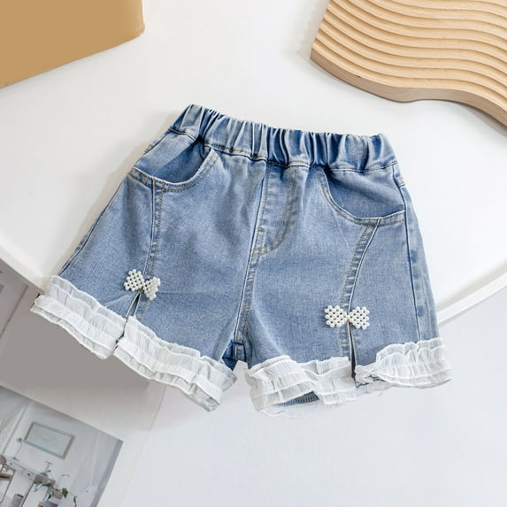 Qopobobo Girl Jean Shorts Baby Toddler Girls Denim Shortie Shorts Blue,6-12 Months
