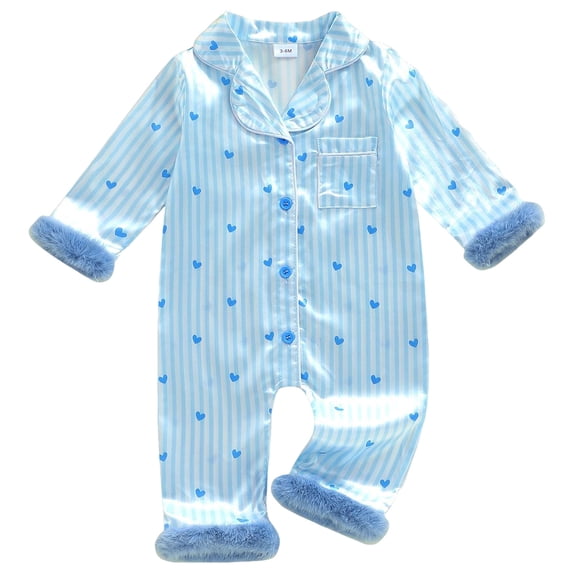 Qopobobo Girl Rompers Newborn Baby Clothes Baby Girl Valentine's Day Outfit Long Sleeve Knit Heart Print Jumpsuit Two-Piece Clothes Headband Light Blue,3-6 Months