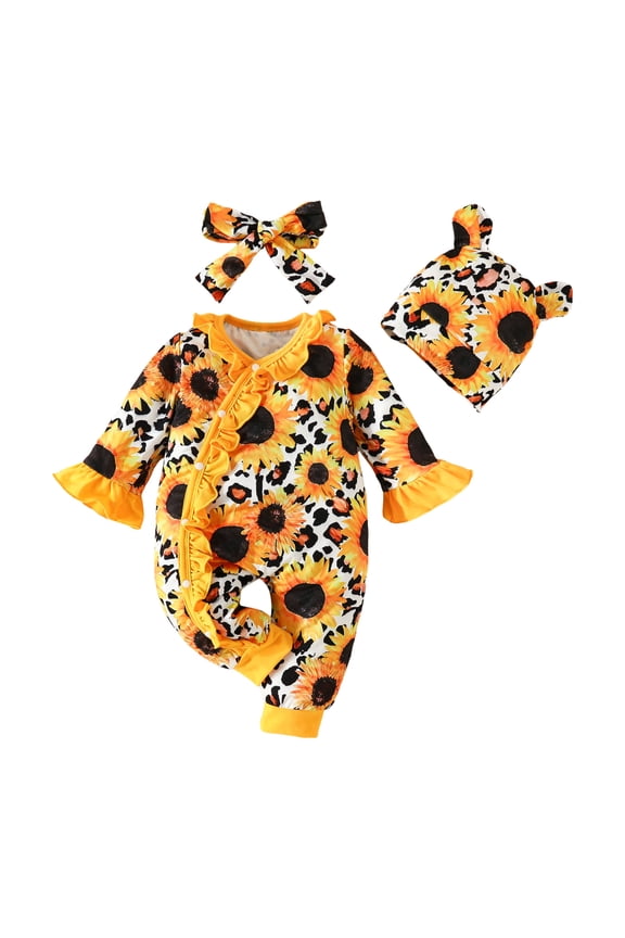 Girl Rompers Preemie Clothes Girl Newborn Baby Girl Clothes Infant Cotton Linen Romper Ruffle Sleeve Jumpsuit Spring Summer Outfits for Girls Orange,0-3 Months