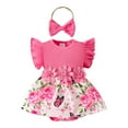 thumbnail image 1 of Qopobobo Girl Sets Clothes Girls Outfits Summer Romper Baby Girl Outfits Short Sleeve Romper Floral Shorts Clothes with Headband Hot Pink,6-9 Years, 1 of 9