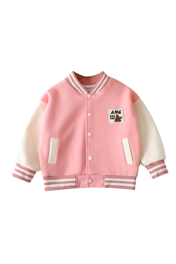 Girls Bomber Jacket Kids Bomber Jacket Kids Varsity Jacket Girls Boys Baseball Jacket Bomber Coat School Uniform with Pocket Pink,3-4 Years