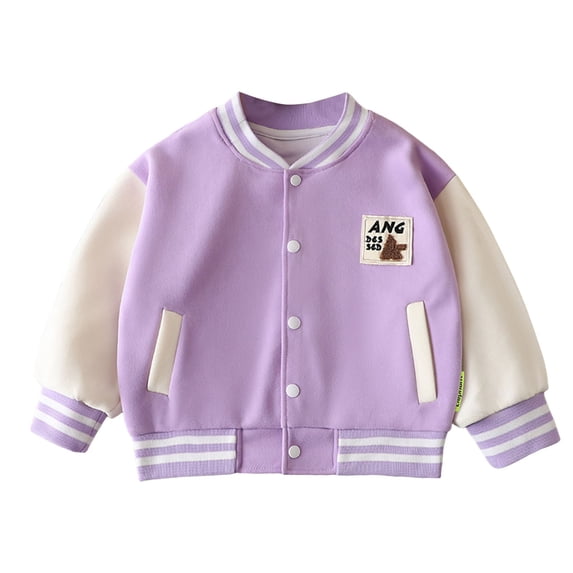 Qopobobo Girls Bomber Jacket Kids Jackets Kids Varsity Jacket Girls Boys Baseball Jacket Bomber Coat School Uniform with Pocket Purple,5-6 Years