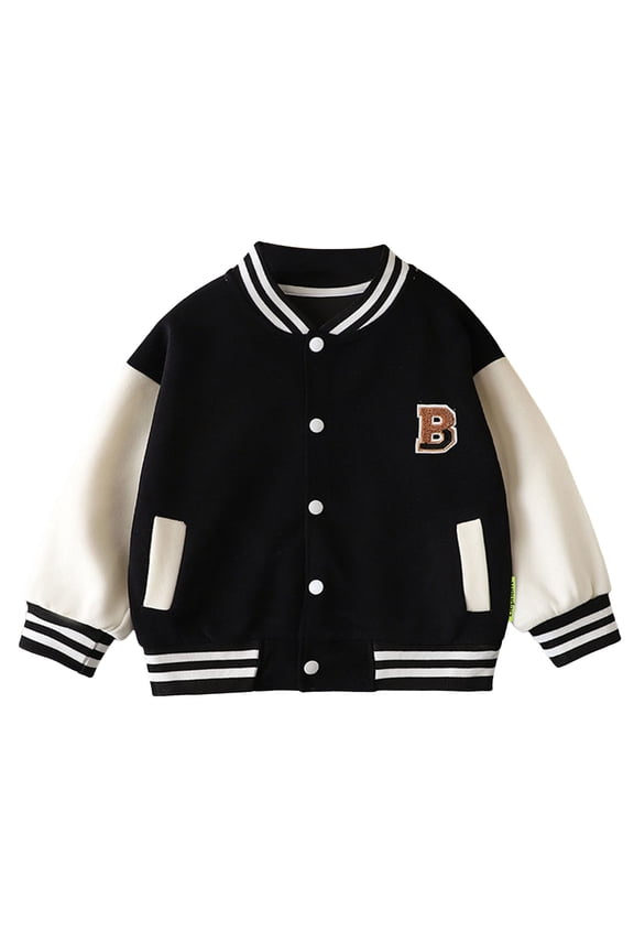 Girls Bomber Jacket Kids Straight Jacket Kids Baseball Jacket Long Sleeve Letterman Varsity Jackets for Boys and Girls Buttons Coat Quick Dry Black,18-24 Months