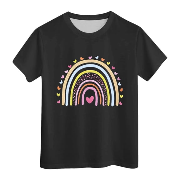 Qopobobo Girls Daily Short Sleeve Shirt Girls Daily Wear Top Girls Shirts Short Sleeve Cotton Kids T-Shirts Plain Basic Tee Clothes Summer Tops for Girls Black,12-13 Years
