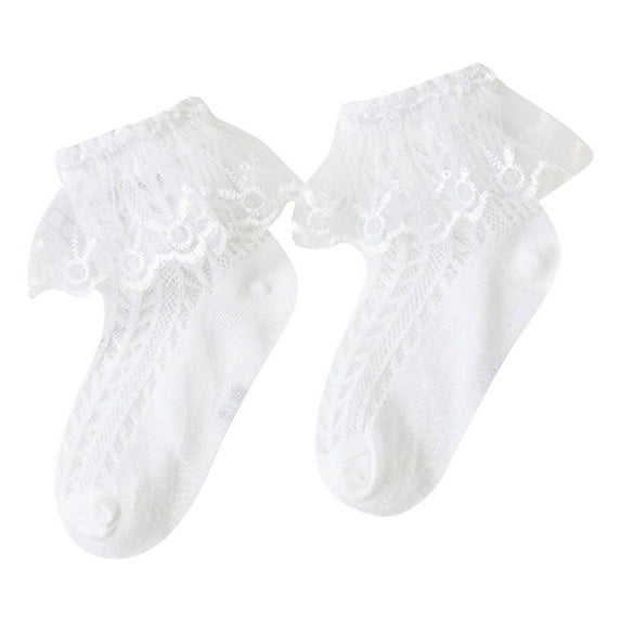 Qopobobo Girls Dress Socks Girls Ruffle Socks Toddler Baby Girl Socks With Big Double Lace Colorful Frilly Dress Socks for Toddler Girls Kids White,6-8 Years
