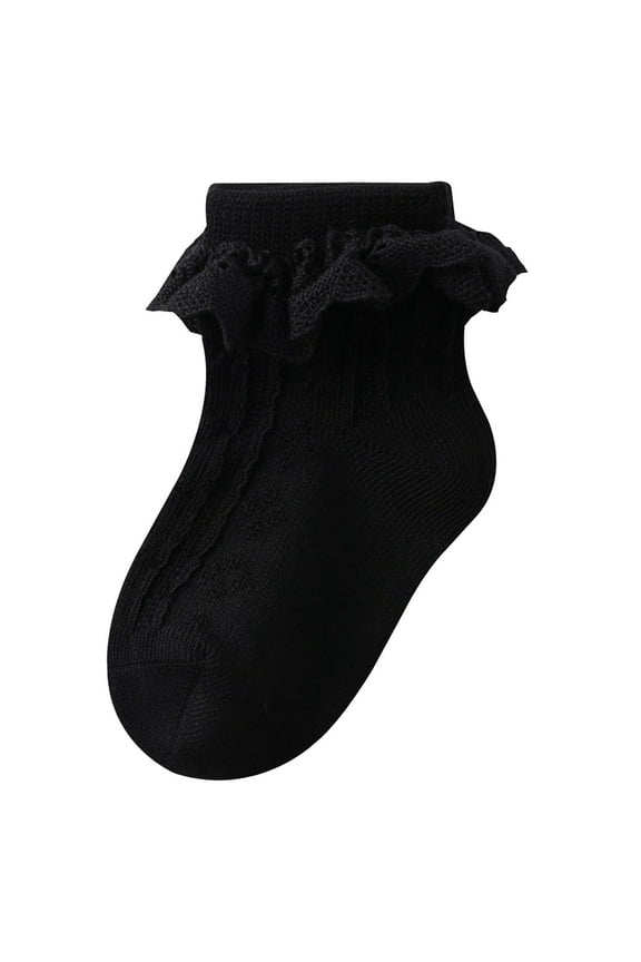 Girls Dress Socks Girls White Ruffle Socks Toddler Girl Frilly Lace Dress Ruffles Fold Over Cuff Sock Comfortable Cotton Socks Black,S