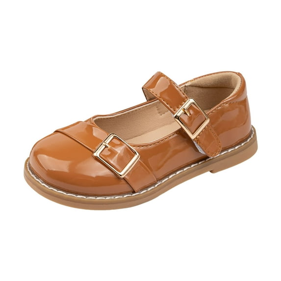 Qopobobo Girls Flat Dress Shoes Flower Girl Dresses Girls Wedding Dress Shoes Ballet Flats Flower Party with Beaded Straps Toddler Brown,11.5
