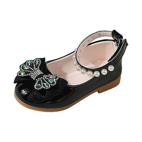 Qopobobo Girls Flats Flats For Girls Girls Dress Shoes Closed Toe Low Heels Ankle Strap Pumps for Toddler Little Big Kid Flower Party Wedding Princess Black,7