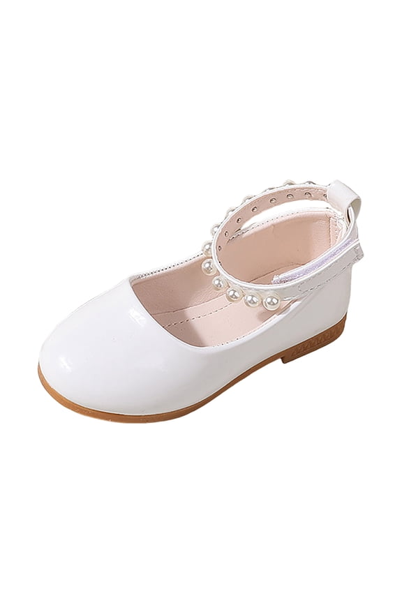 Girls Flats Shoes For Girls Girls Wedding Dress Shoes Ballet Flats Flower Party with Beaded Straps Toddler White,6.5
