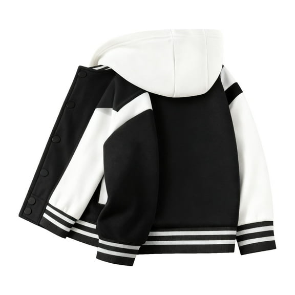 Qopobobo Girls Outdoor Jackets & Outerwear Little Boy Girl Coat Winter Windproof Baseball Jacket Varsity Button Down With Pocket Coat Fall Winter Bomber Vintage Jacket Size for 7-8 Years,Black