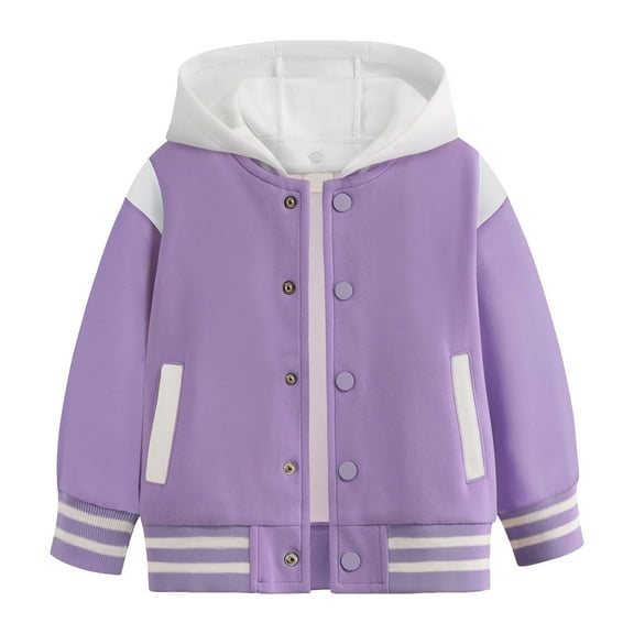Qopobobo Girls Puffer Jacket Boys Baseball Varsity Jacket Toddler Kids Boys Casual Jacket Coat Long Sleeve Outerwear Baseball Coat Windbreaker Jacket Size for 13-15 Years,Purple