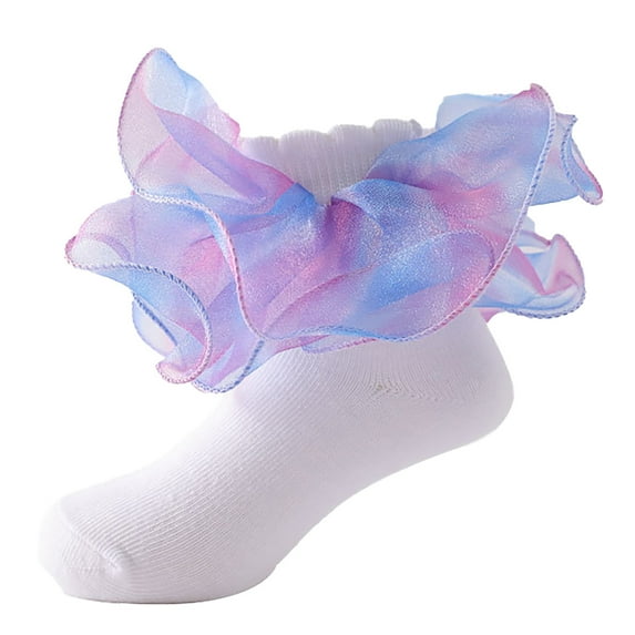 Qopobobo Girls Ruffle Socks Girls Knee-High Socks Mid-Calf Soft Breathable Socks for School, Playtime & Family Gatherings Purple,1-3 Years