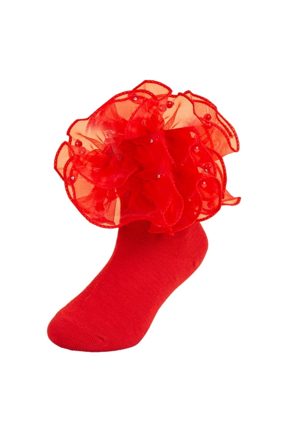 Baby Toddler Socks Non-Slip Grip Pearl Girls Baby Socks Solid Color Combed Cotton Lace Princess Socks Performance Dance Socks Red,4-6 Years