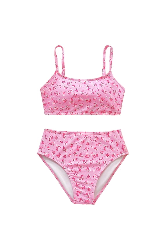 Girls Swim Suit Girls Swimsuit Two Piece Bikini Sets Color-Block Adjustable Straps Bathing Suit with Padded Girls' Swimwear Pink,8-9 Years