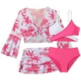thumbnail image 1 of Qopobobo Girls Tankini Swimsuit 3 Piece Bathing Suit Set Girls Swimsuit Ribbed 3 Piece Bikini Set Tropical Print Bathing Suit for Teen Girl Modest Swimwear with Cover Up Size for 9-10 Years,Hot Pink, 1 of 9