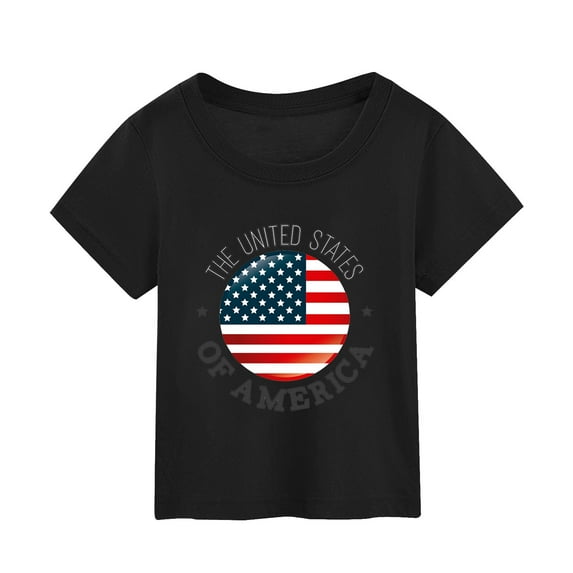 Qopobobo Girls Tee Shirts 4th of July T-Shirt for Girls Summer Short Sleeve Holiday T-Shirt for Children USA Flag Print Round Neck Independence Day Tshirt Black,7-8 Years
