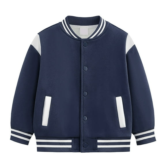 Qopobobo Girls Winter Jacket Boys Baseball Jacket Colorblock Varsity Bomber Jacket Outerwear Sweatshirt Size for 7-8 Years,Dark Blue