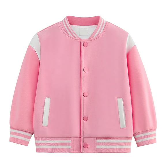 Qopobobo Girls Winter Jacket Girls Coats and Jackets Boys Spring Fall Long Sleeve Color Block Baseball Jacket Hooded Outerwear Comfortable Top Coat Outwear Size for 5-6 Years,Hot Pink