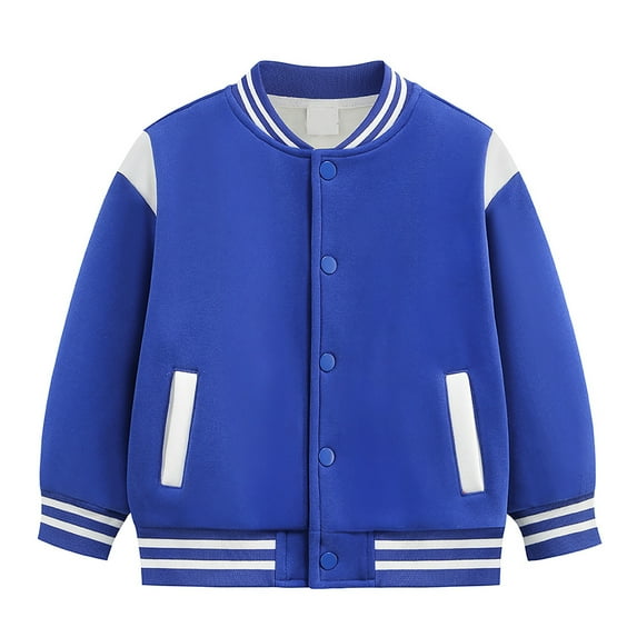 Qopobobo Girls Winter Jacket Kids' Color-Block Baseball Jacket Warm Hooded Coat for Boys & Girls Long Sleeve Top Autumn/Winter Outerwear Size for 13-15 Years,Blue