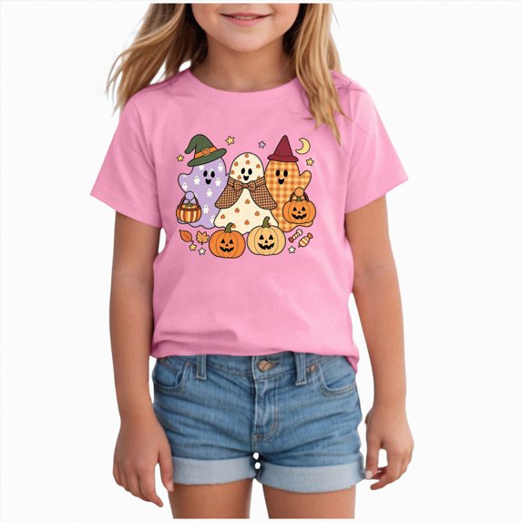 Qopobobo Halloweentown T-Shirt for Girl Girls Halloween Short Sleeve T-Shirt for Toddler 3T 4T(Pink, 3-4 Years)