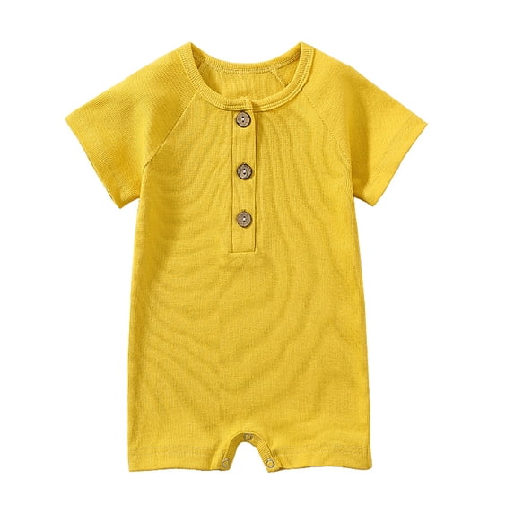 Qopobobo Infant Boys Romper Baby Girl Bodysuit, Infant Baby Cotton Bodysuits, Summer Baby Thin Romper Boys And Girls Baby Short-sleeved Cardigan Crawling Clothes Yellow,9-12 Months