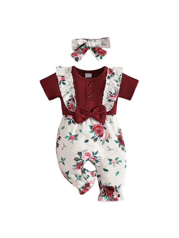 Infant Girl Clothes Baby Girl Clothes Long Sleeve Fall Winter Newborn Baby Girl Clothes Infant Outfits Ruffle Sleeve Romper Bodysuit Floral Pants Toddler Girl Outfits Wine,0-3 Months