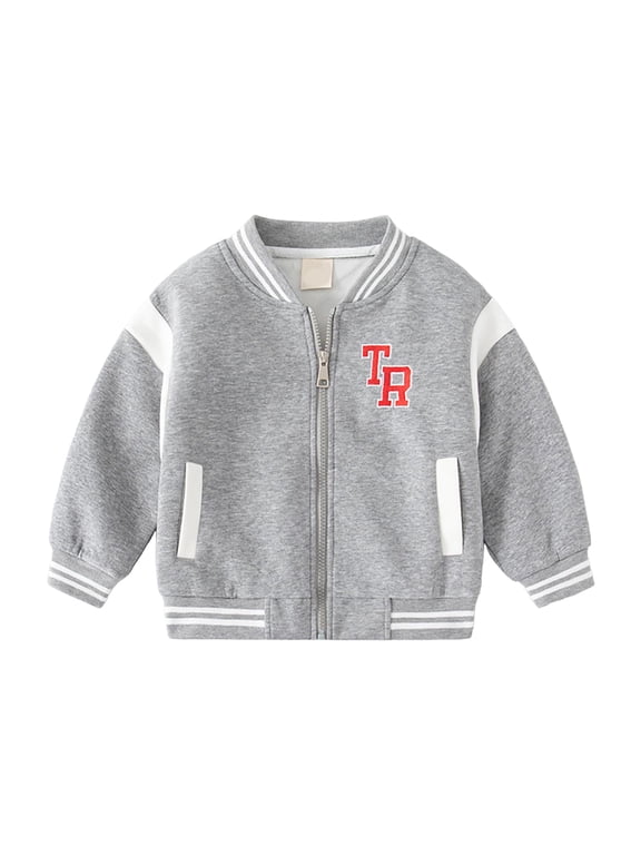 Kids Jackets Girls Kids Baseball Jacket Long Sleeve Letterman Varsity Jackets for Boys and Girls Buttons Coat Quick Dry Grey,5-6 Years